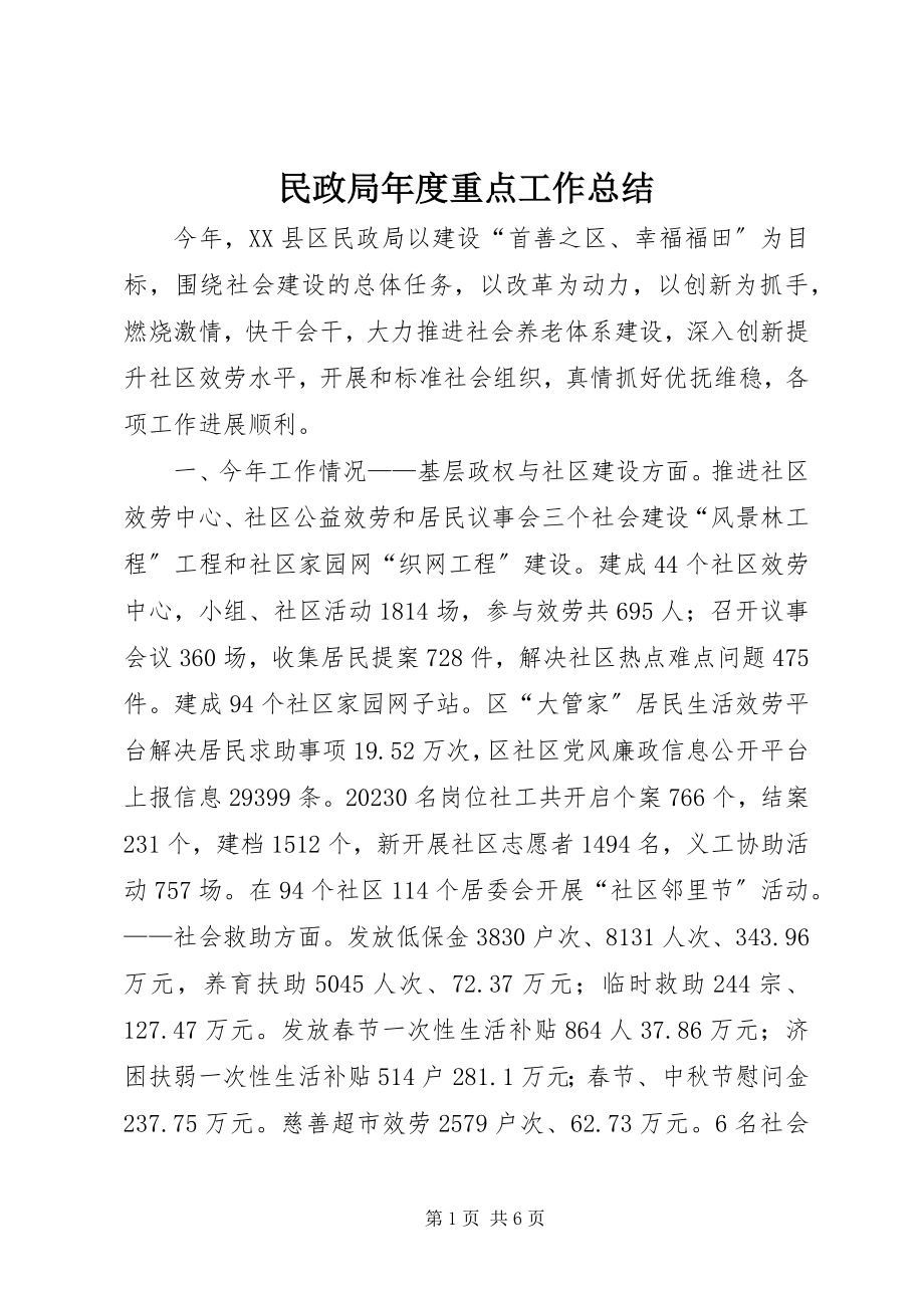 2023年民政局度重点工作总结.docx_第1页