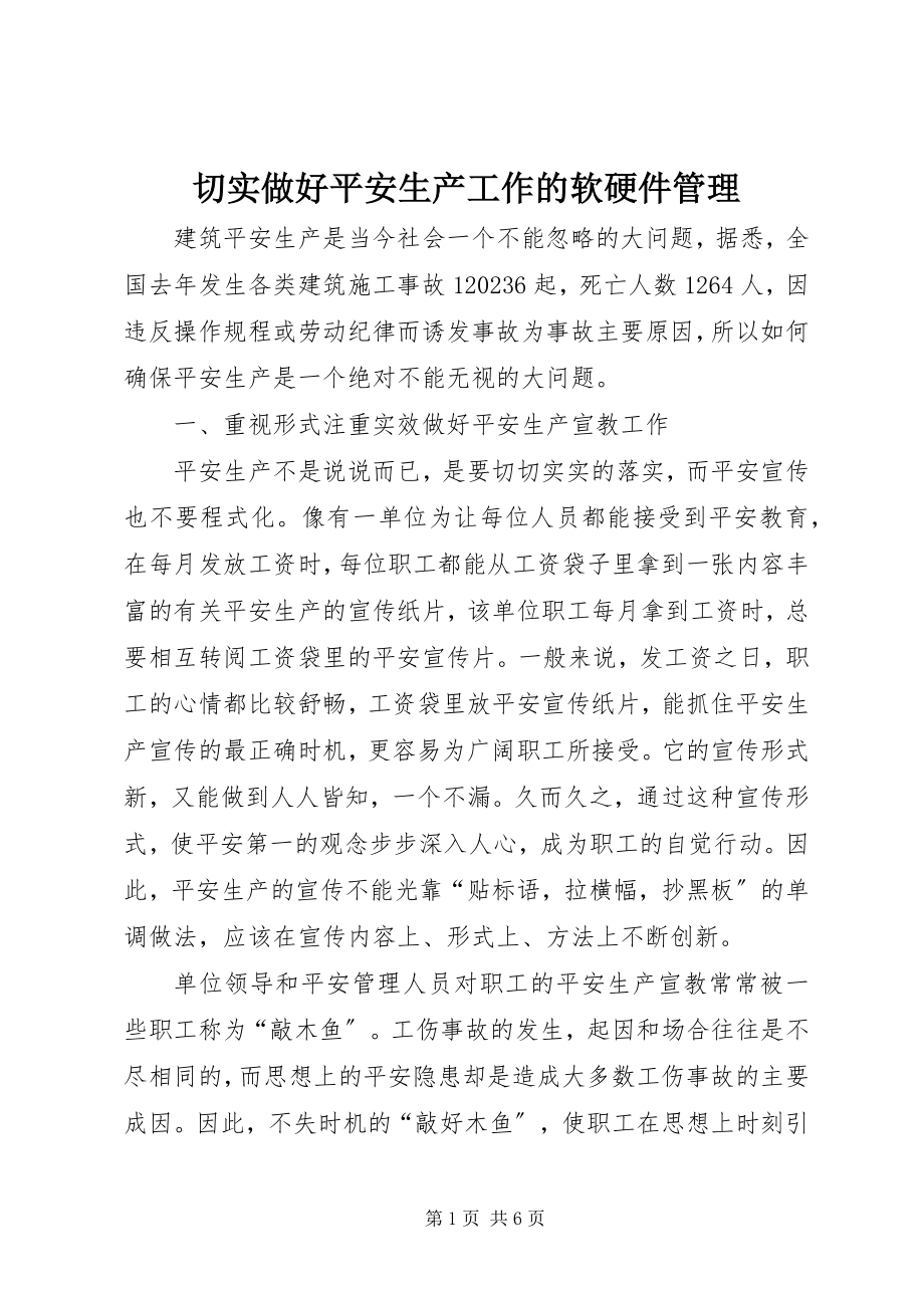 2023年切实做好安全生产工作的软硬件管理.docx_第1页