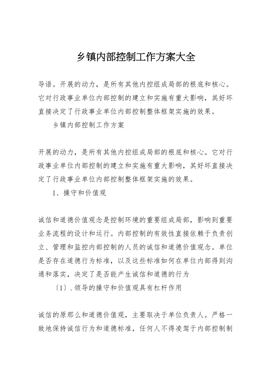 2023年乡镇内部控制工作计划大全.doc_第1页