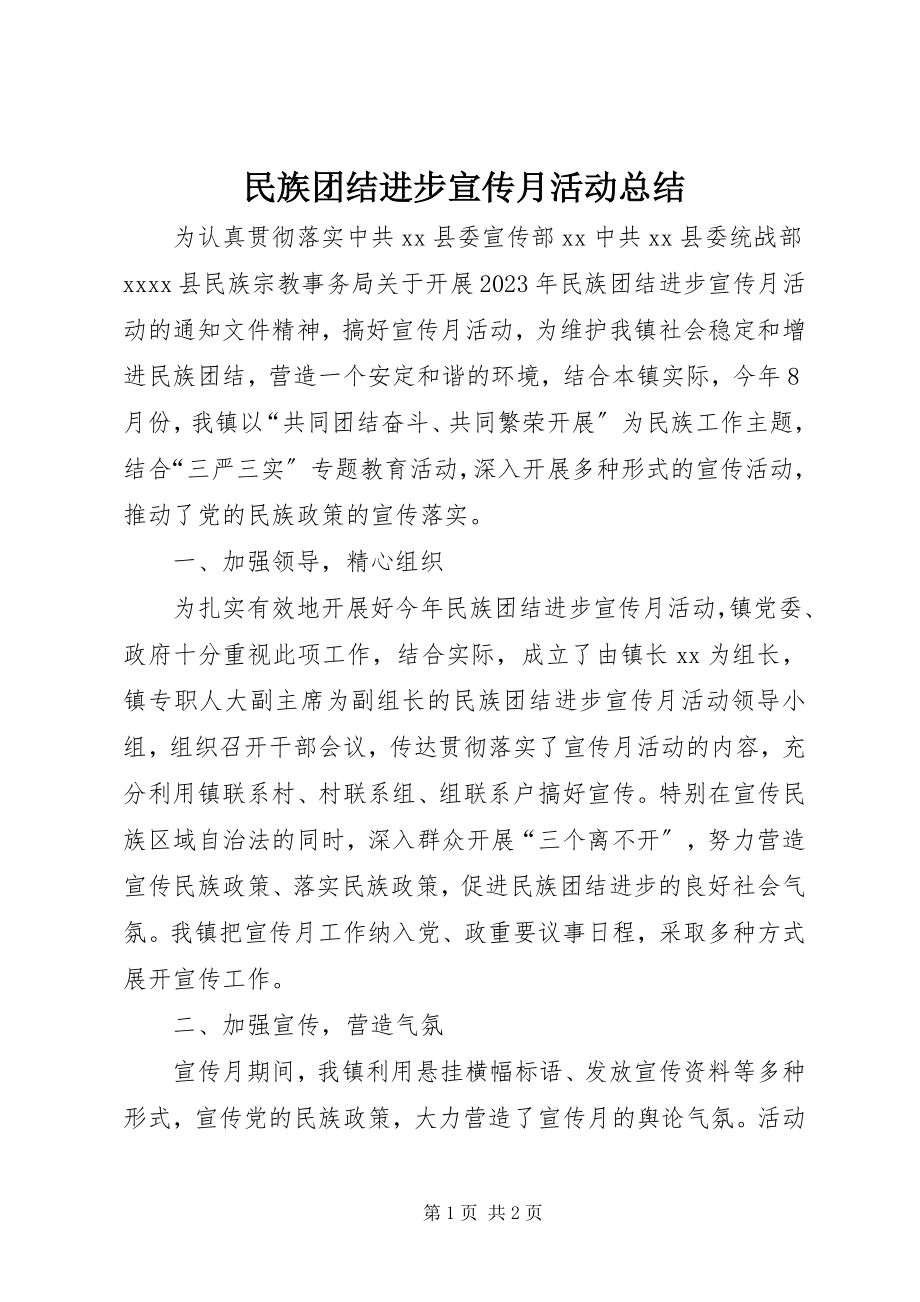 2023年民族团结进步宣传月活动总结.docx_第1页