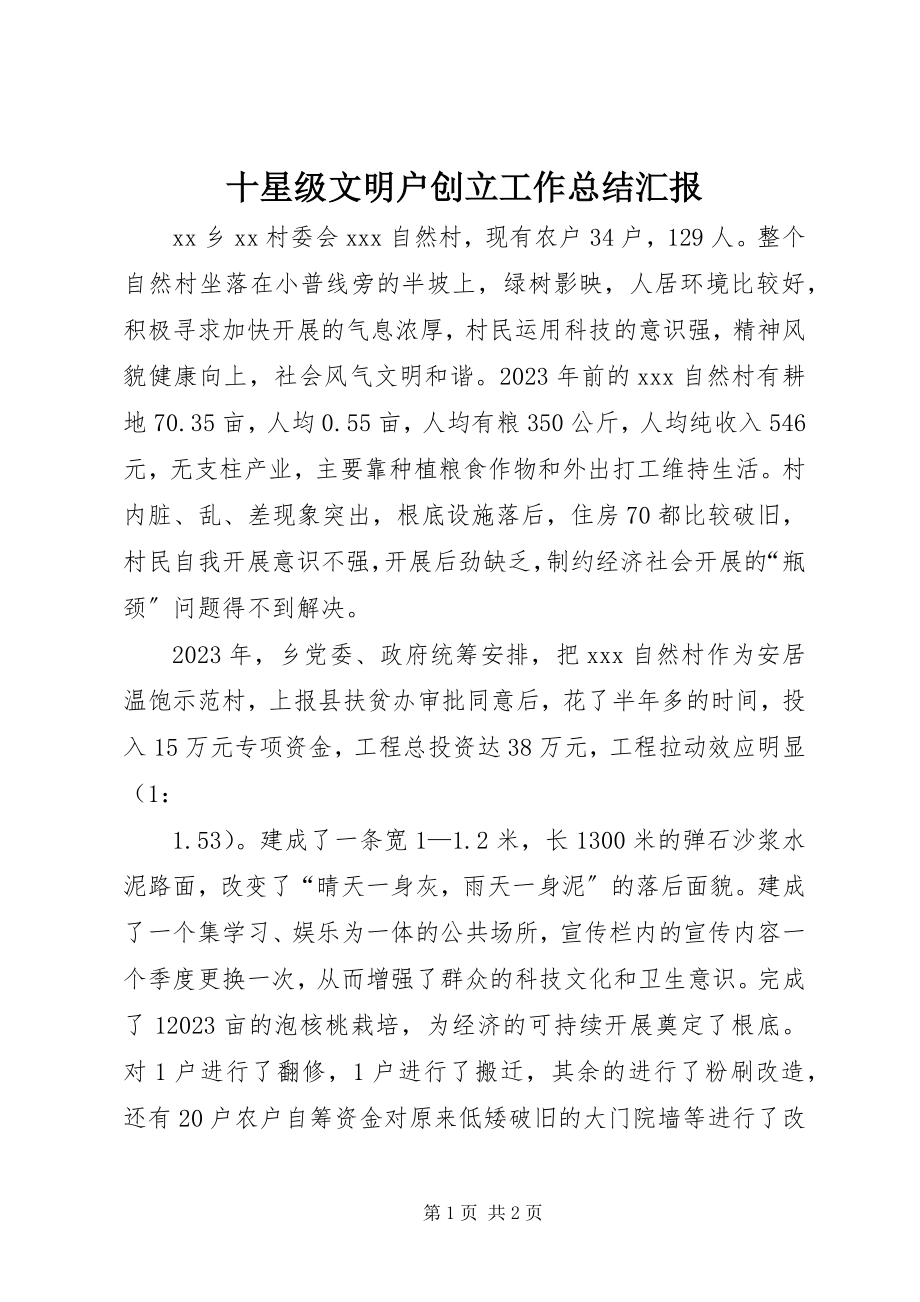 2023年十星级文明户创建工作总结汇报.docx_第1页