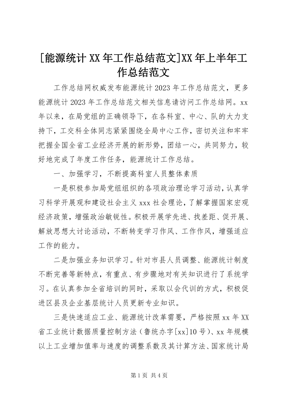 2023年能源统计工作总结范文上半年工作总结范文.docx_第1页