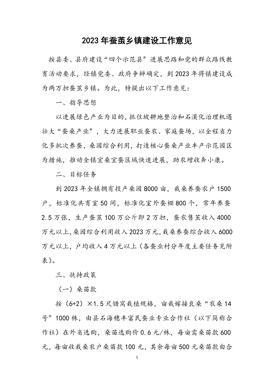 2023年蚕茧乡镇建设工作意见.docx_第1页