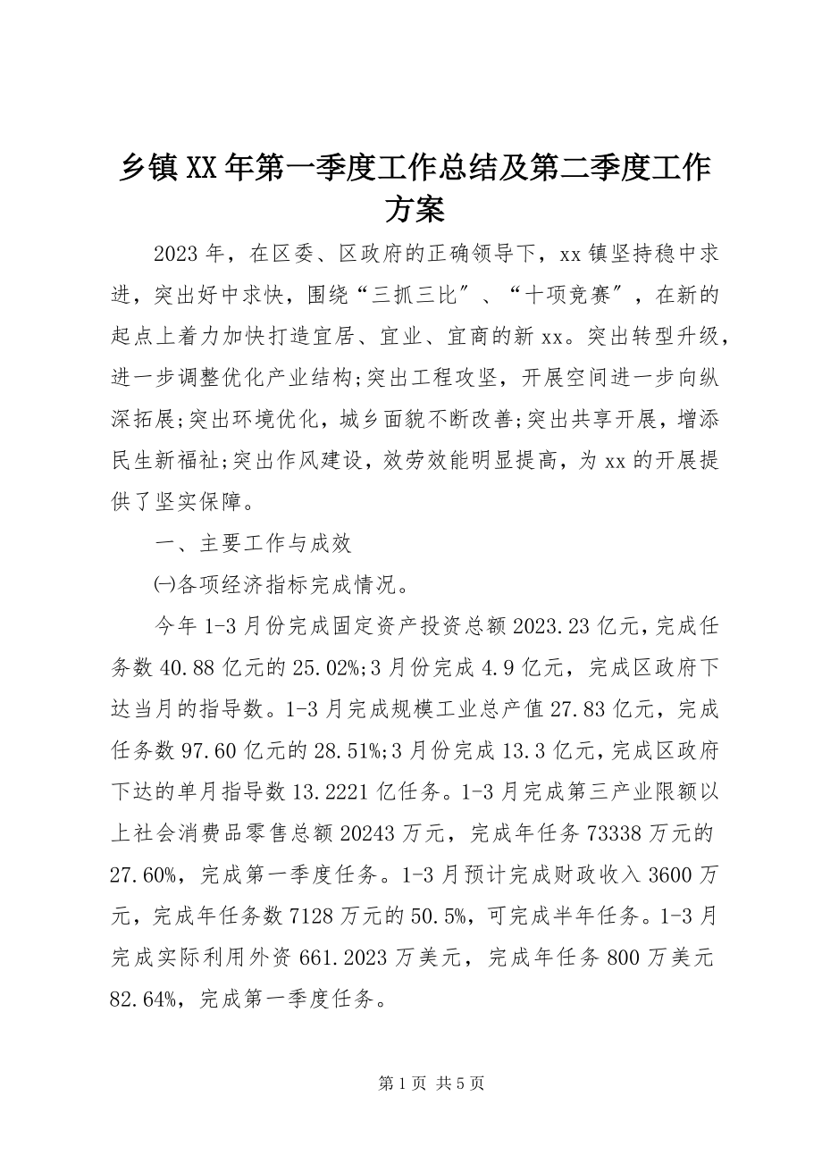 2023年乡镇第一季度工作总结及第二季度工作计划.docx_第1页