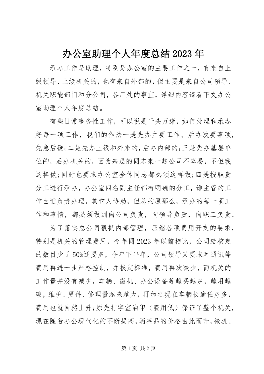 2023年办公室助理个人年度总结新编.docx_第1页