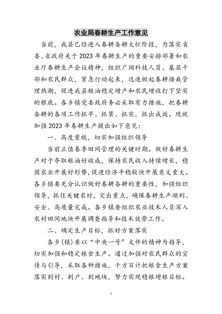 2023年农业局春耕生产工作意见范文.doc_第1页