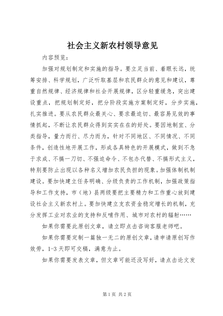 2023年社会主义新农村领导意见.docx_第1页