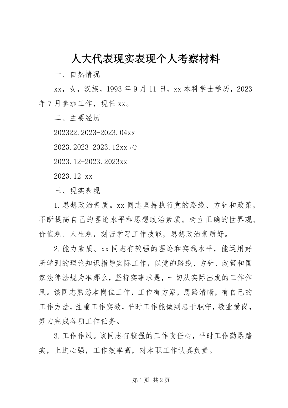 2023年人大代表现实表现个人考察材料.docx_第1页