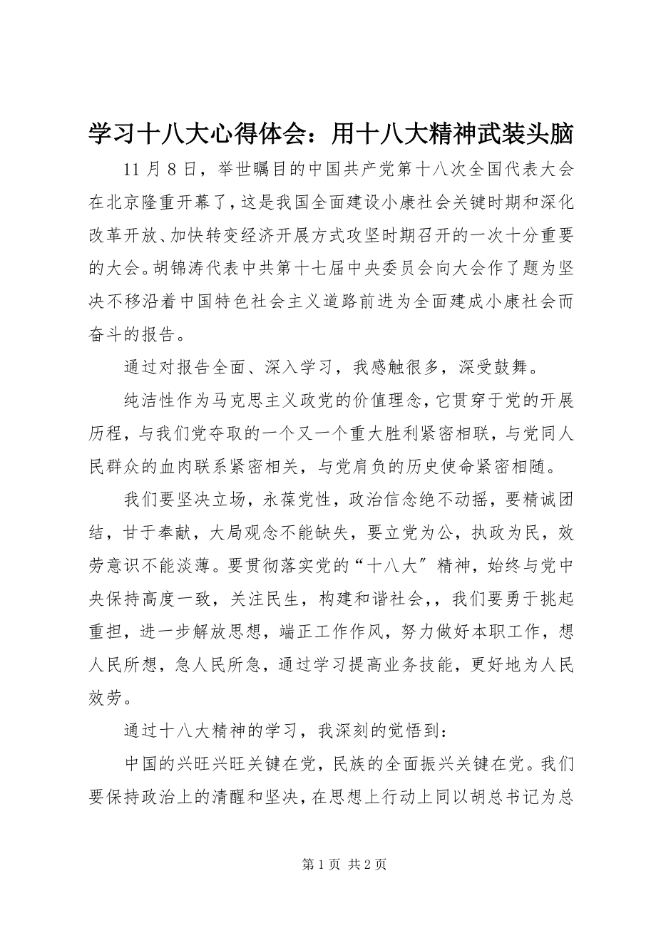 2023年学习十八大心得体会用十八大精神武装头脑.docx_第1页