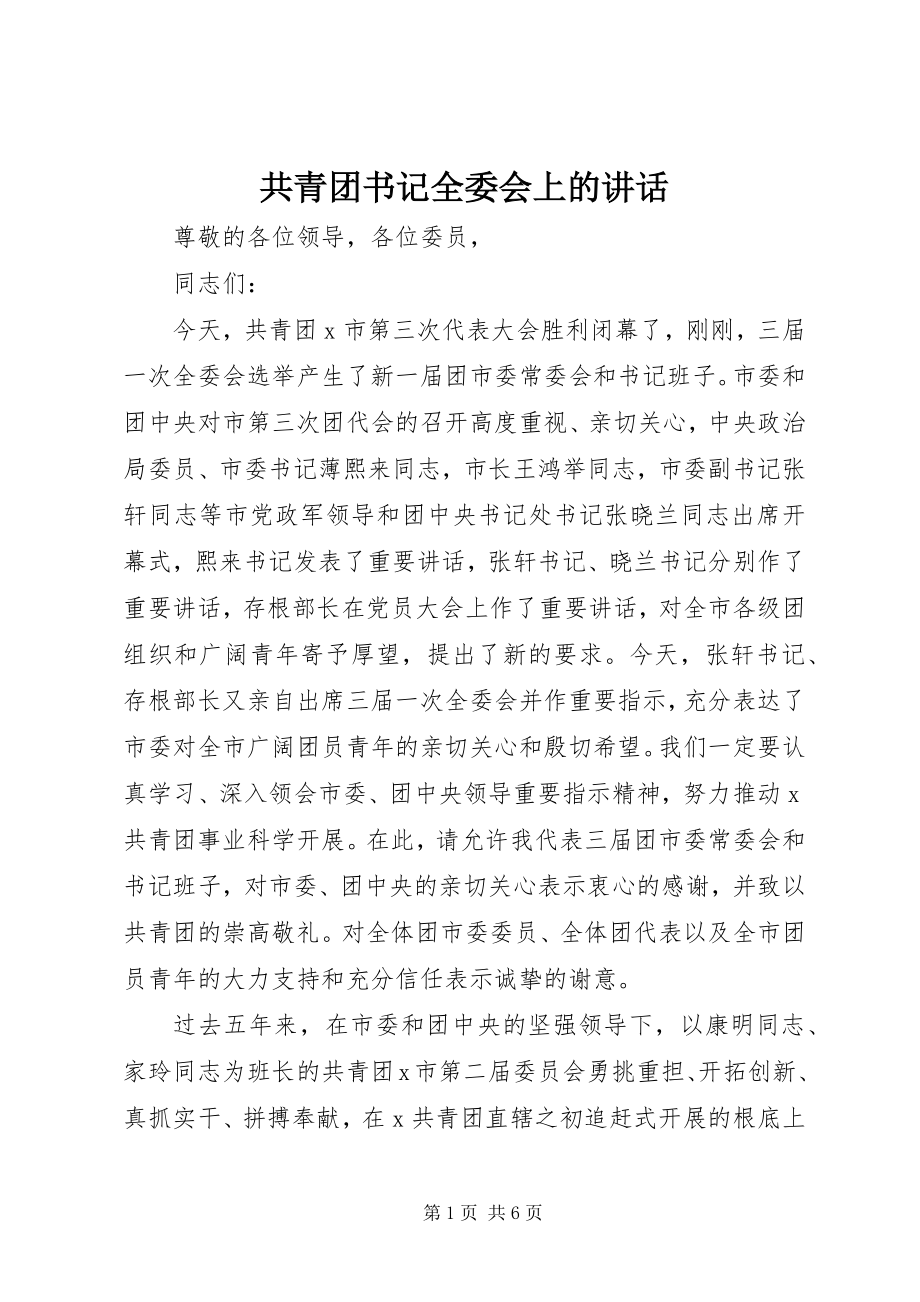 2023年共青团书记全委会上的致辞.docx_第1页