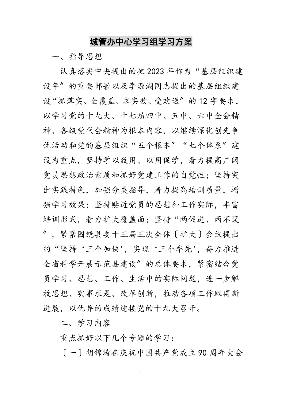 2023年城管办中心学习组学习计划范文.doc_第1页