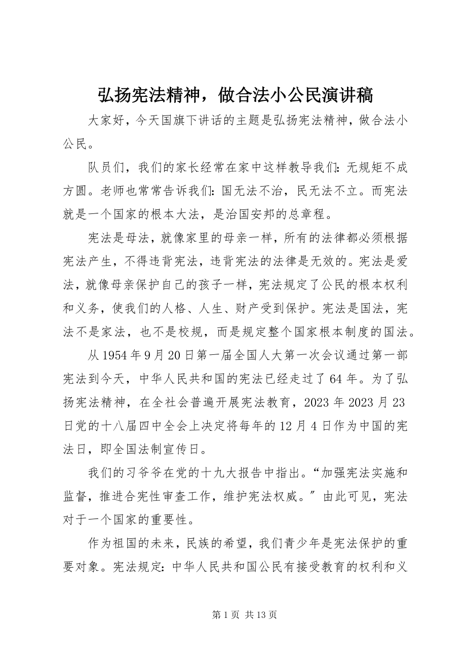 2023年弘扬宪法精神做合法小公民演讲稿.docx_第1页