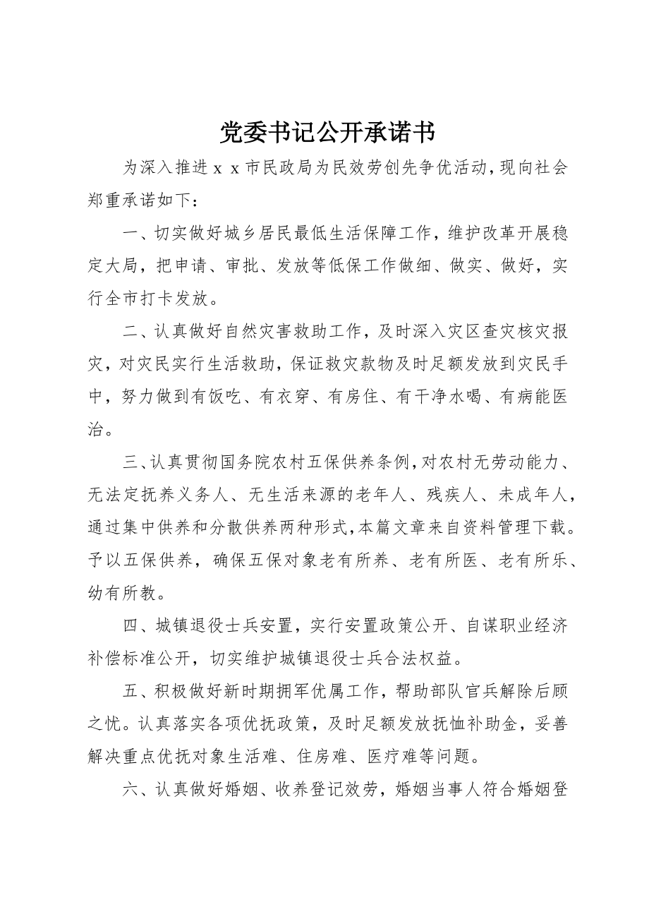 2023年党委书记公开承诺书.docx_第1页