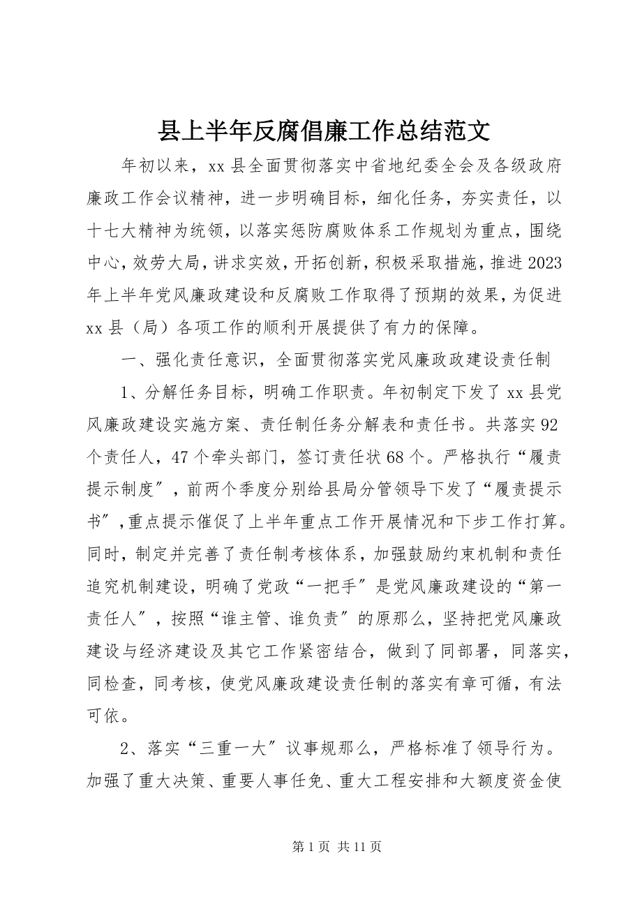 2023年县上半年反腐倡廉工作总结.docx_第1页