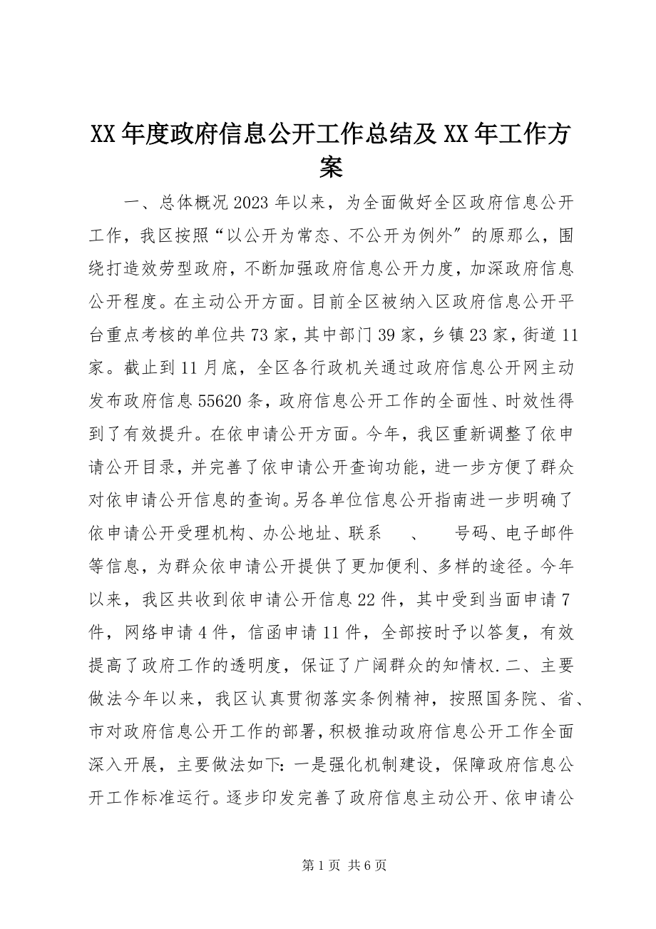 2023年政府信息公开工作总结及工作计划.docx_第1页