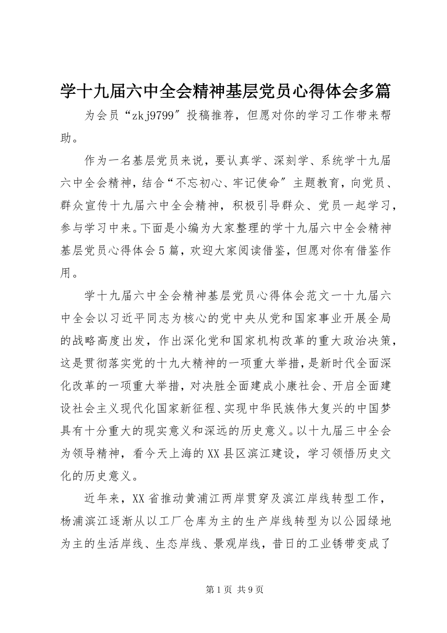 2023年学十九届四中全会精神基层党员心得体会多篇.docx_第1页