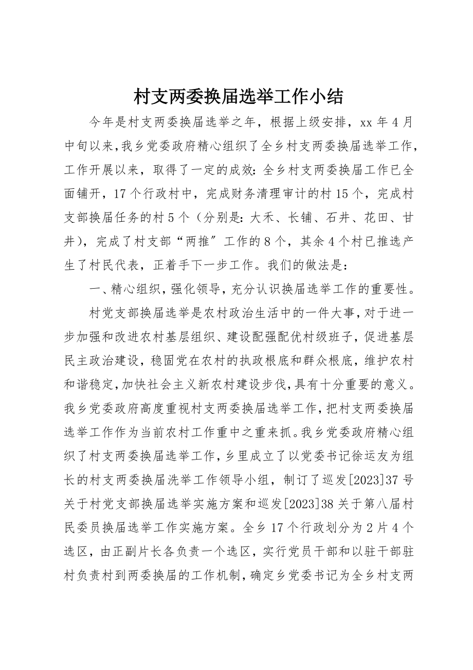 2023年村支两委换届选举工作小结新编.docx_第1页