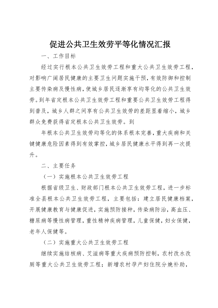 2023年促进公共卫生服务平等化情况汇报.docx_第1页