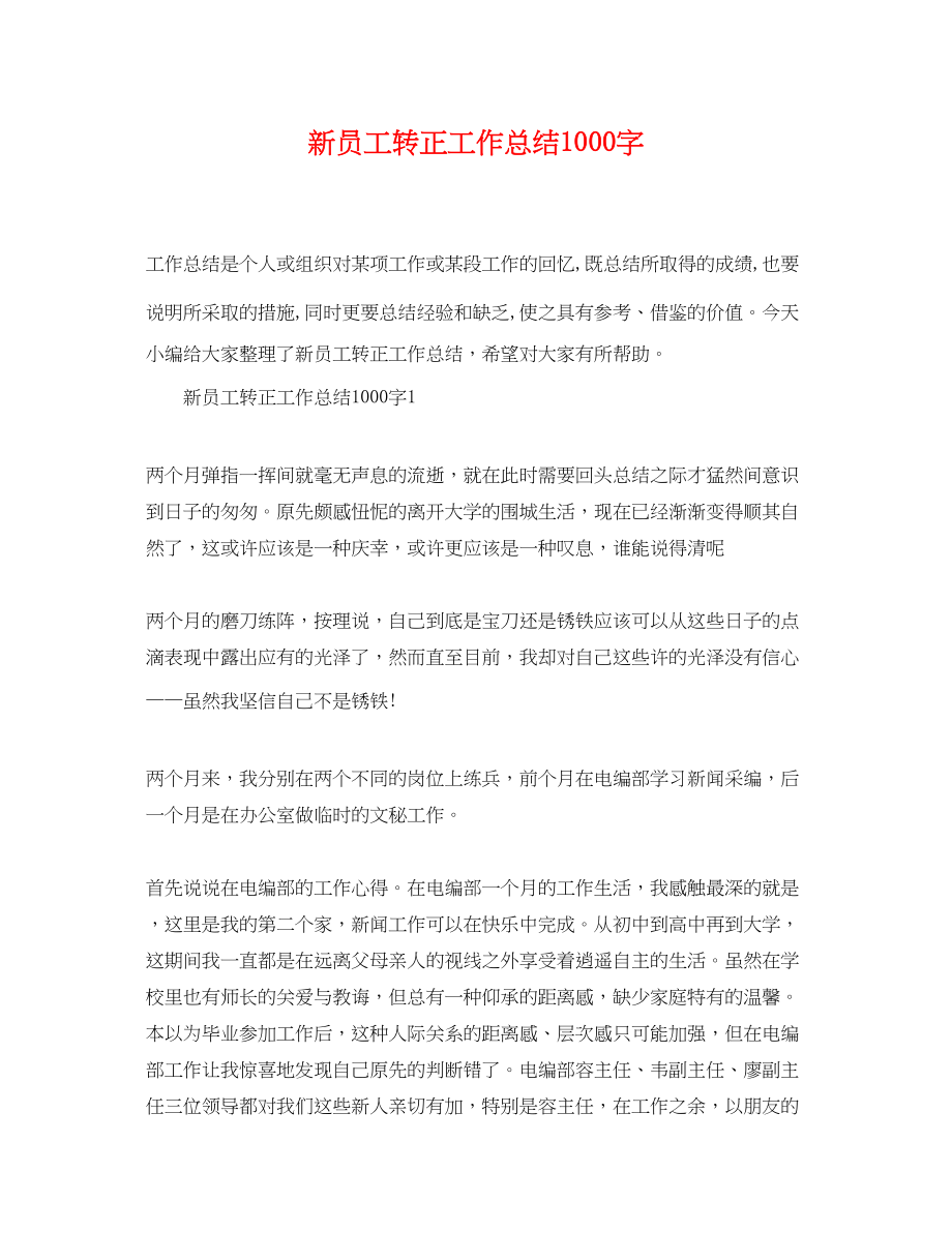 2023年新员工转正工作总结1000字.docx_第1页