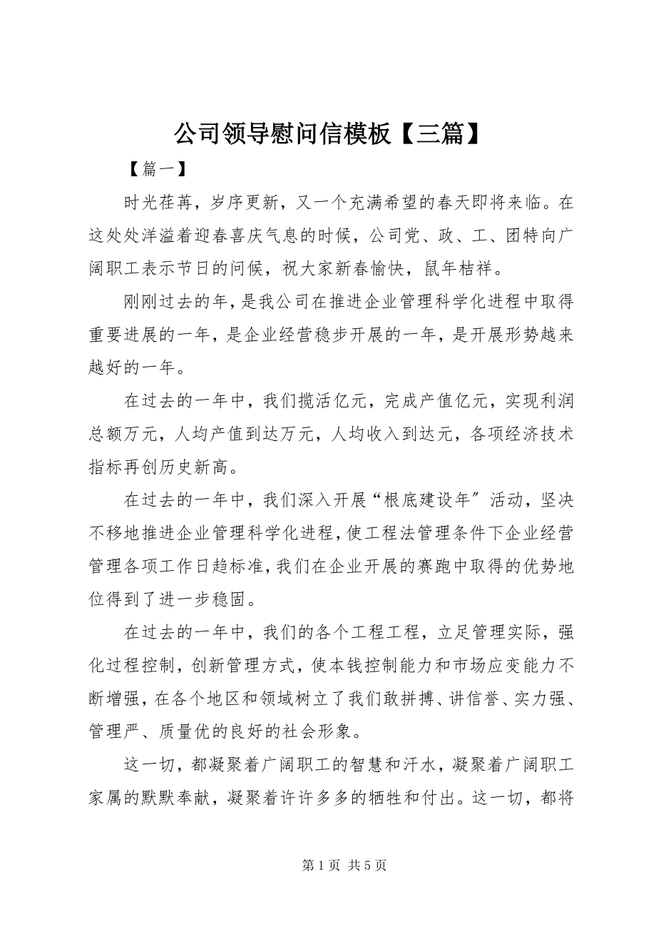 2023年公司领导慰问信模板三篇.docx_第1页