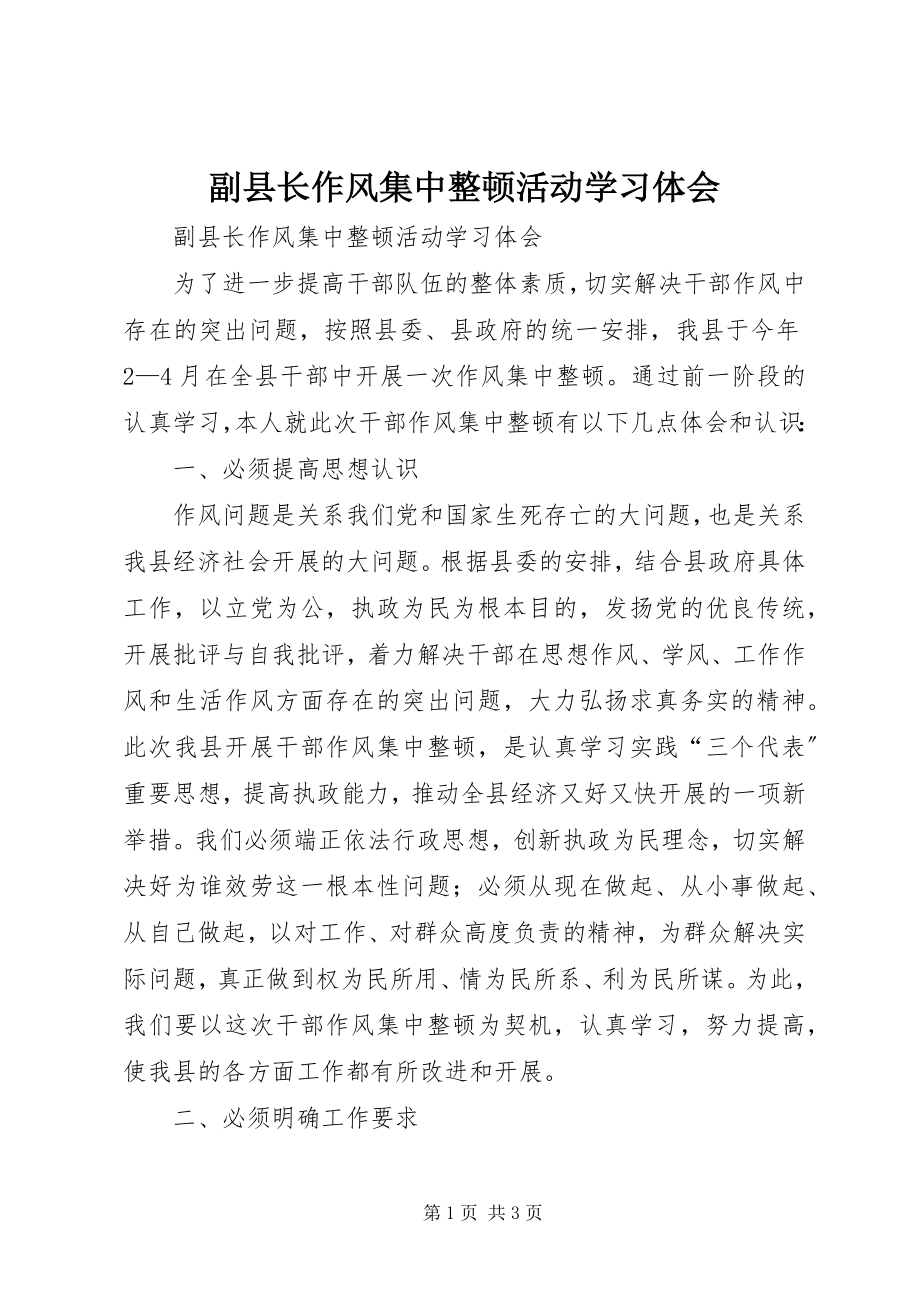 2023年副县长作风集中整顿活动学习体会.docx_第1页