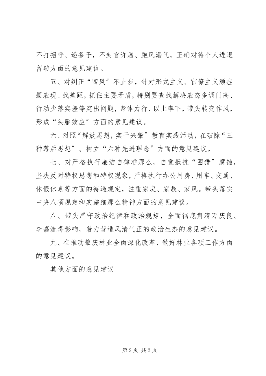 2023年林业局度领导班子民主生活会前征求意见建议表.docx_第2页