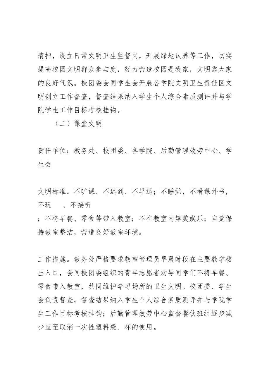 2023年学习贯彻十九大精神创建文明绿色校园活动方案.doc_第3页