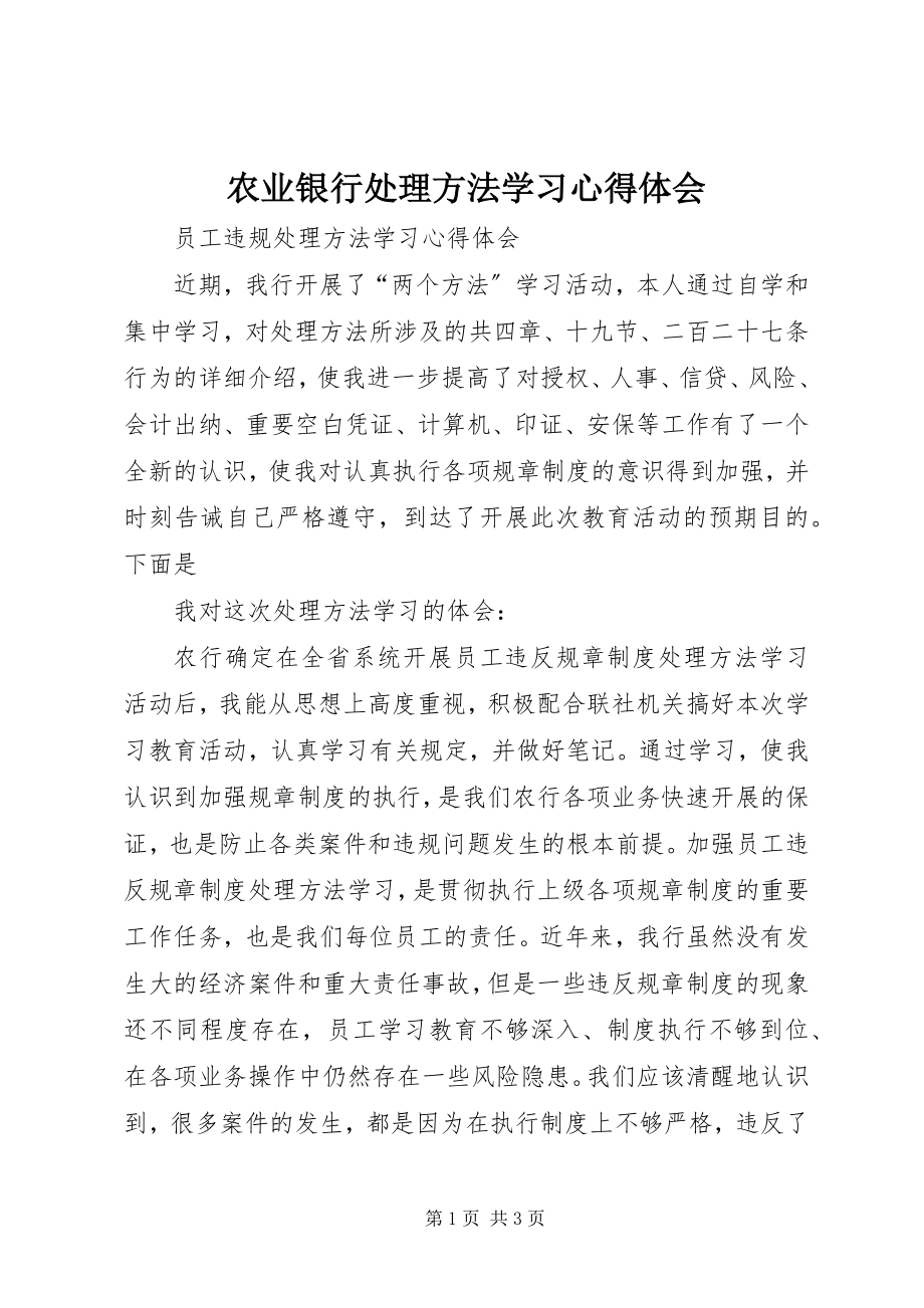 2023年农业银行处理办法学习心得体会.docx_第1页