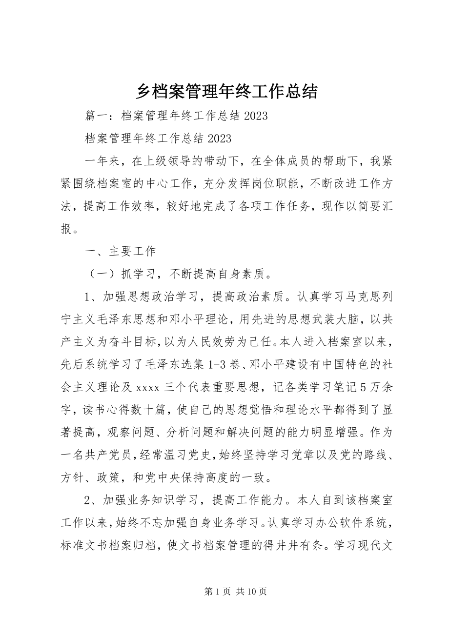 2023年乡档案管理年终工作总结.docx_第1页