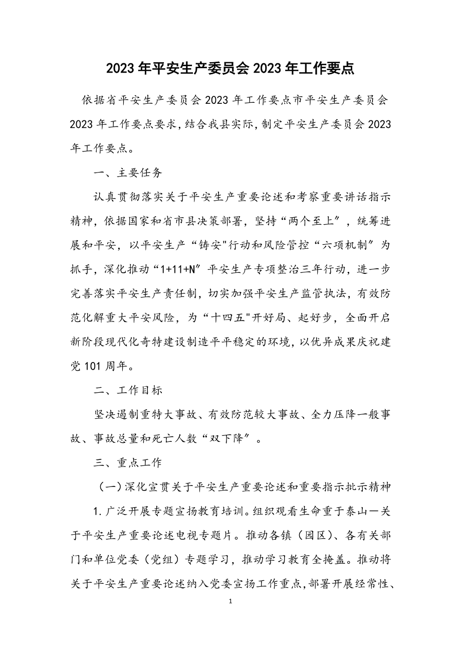 2023年安全生产委员会2023年工作要点.docx_第1页