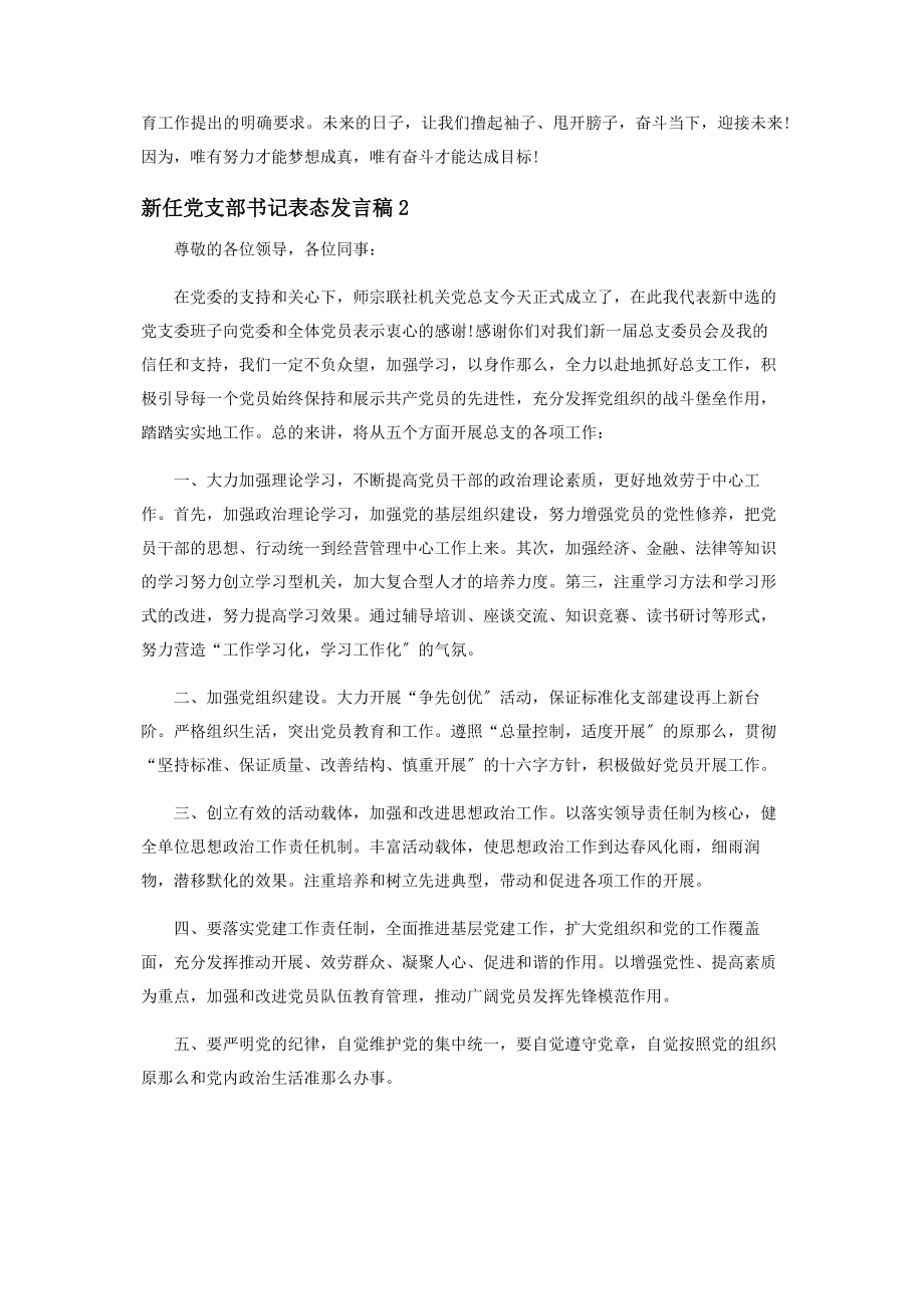 2023年新任党支部书记表态发言稿范本.docx_第2页