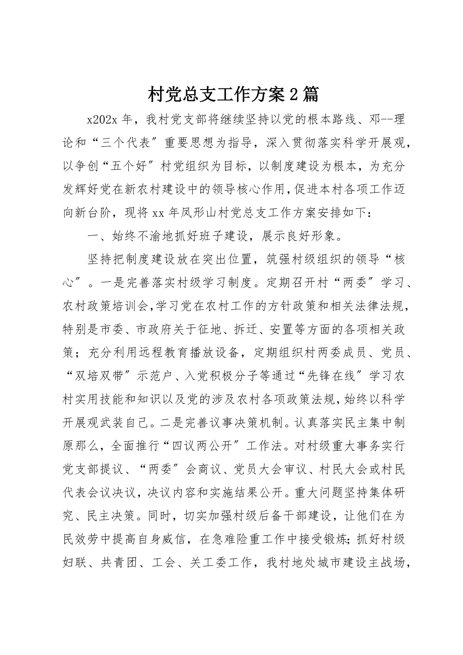 2023年村党总支工作计划2篇新编.docx_第1页