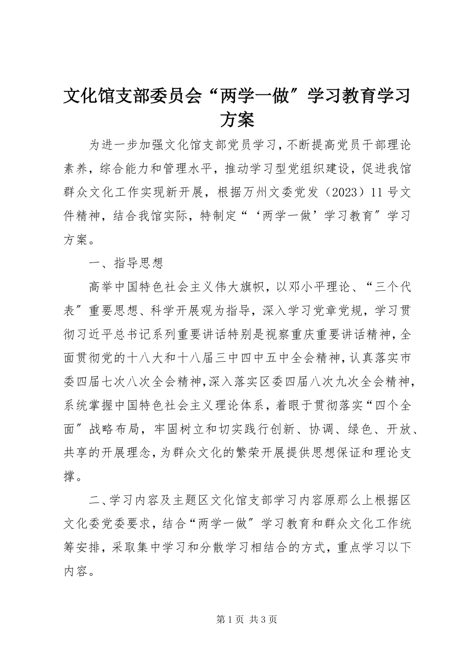 2023年文化馆支部委员会“两学一做”学习教育学习计划.docx_第1页