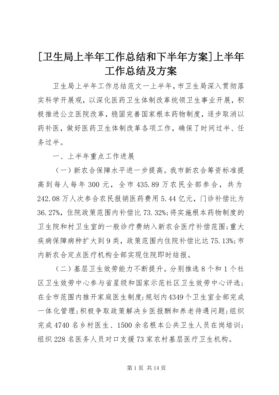 2023年卫生局上半年工作总结和下半年计划上半年工作总结及计划.docx_第1页