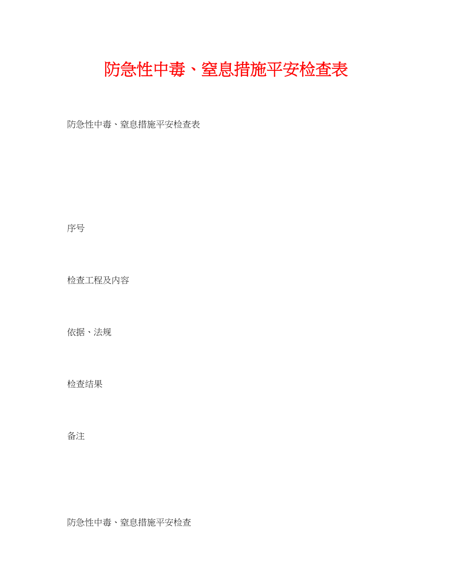 2023年《安全管理资料》之防急性中毒窒息措施安全检查表.docx_第1页