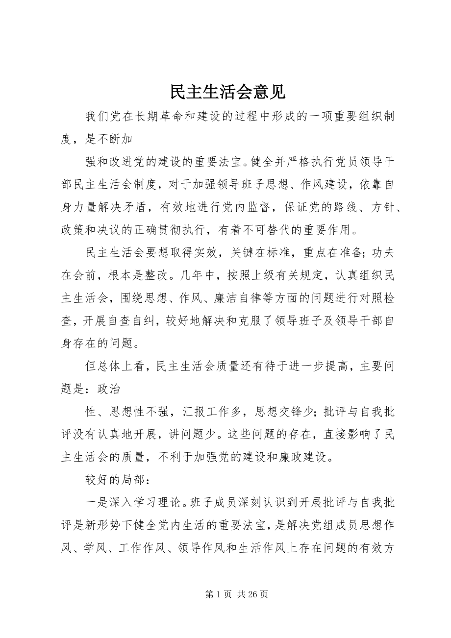 2023年民主生活会意见.docx_第1页