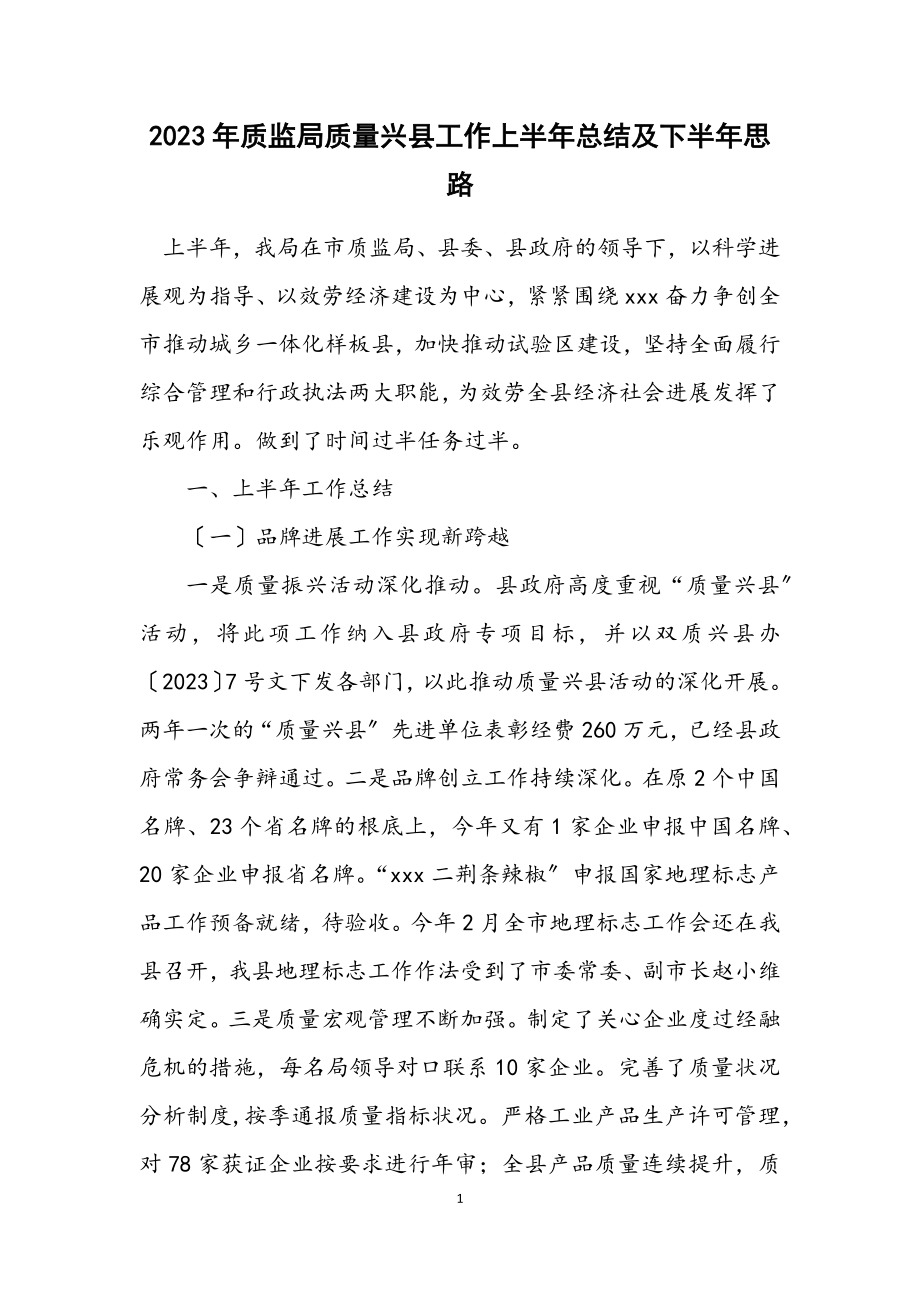 2023年质监局质量兴县工作上半年总结及下半年思路.docx_第1页