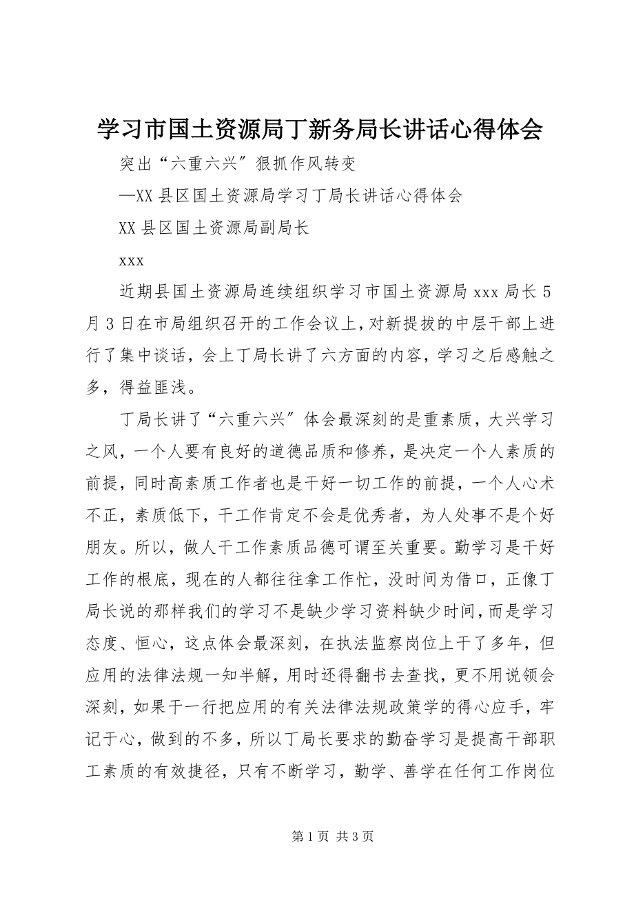 2023年学习市国土资源局丁新务局长致辞心得体会.docx_第1页