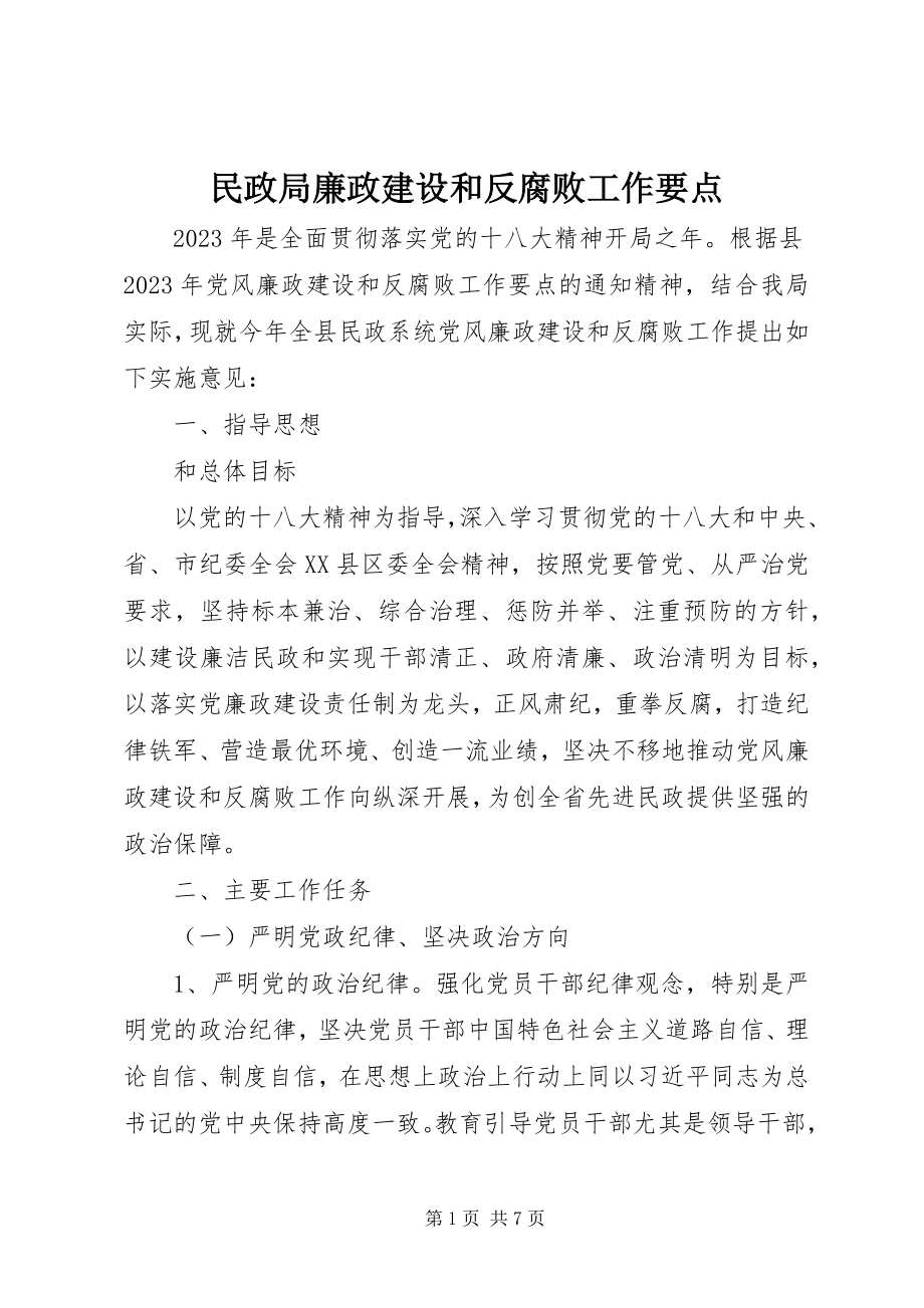 2023年民政局廉政建设和反腐败工作要点.docx_第1页