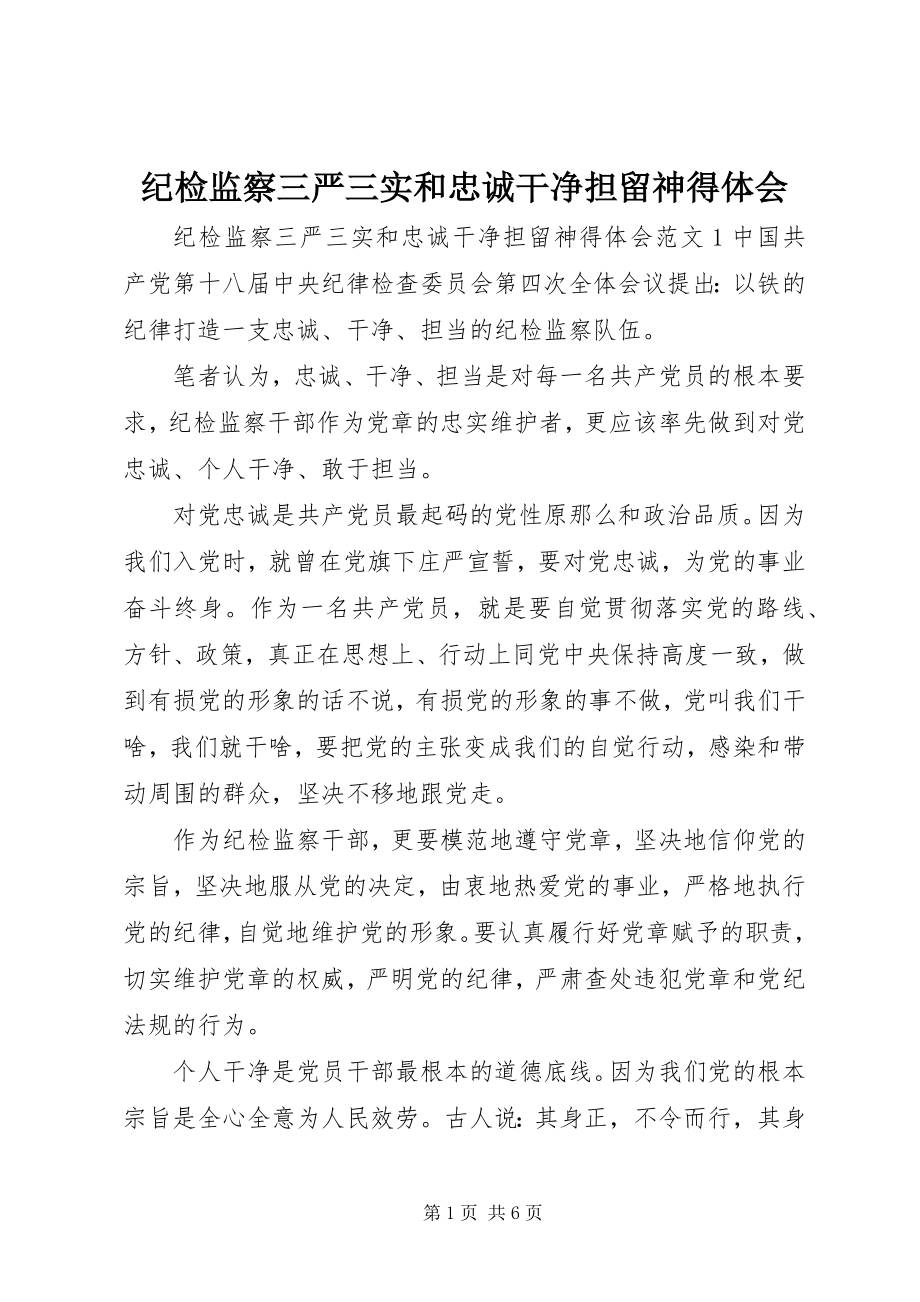 2023年纪检监察三严三实和忠诚干净担当心得体会.docx_第1页