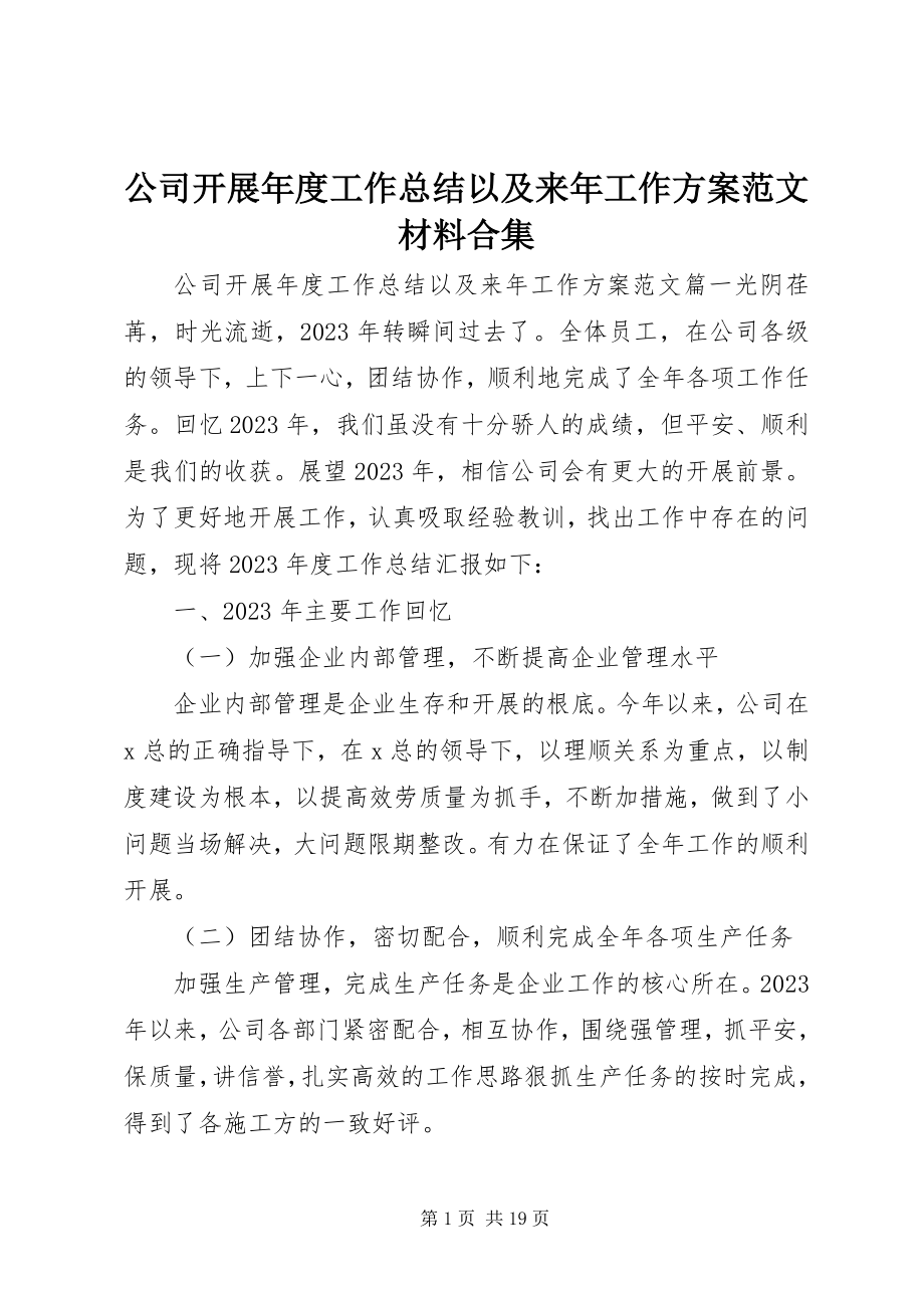 2023年公司发展年度工作总结以及来年工作计划材料精选合集.docx_第1页