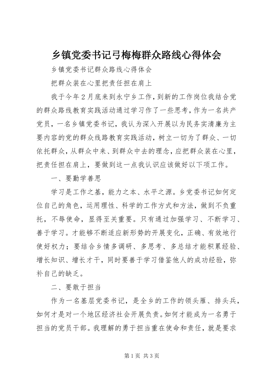 2023年乡镇党委书记弓梅梅群众路线心得体会.docx_第1页