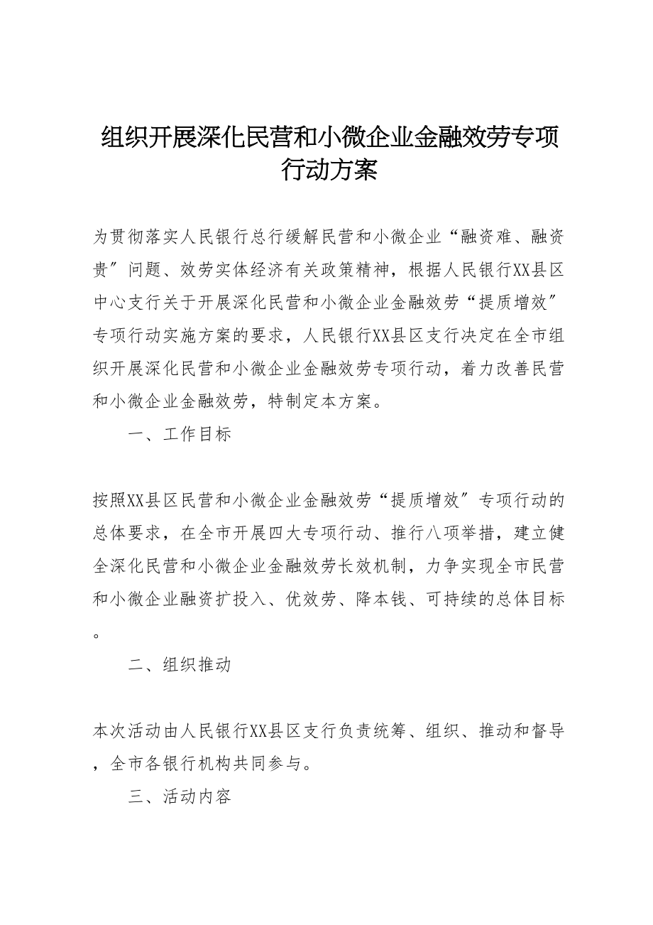 2023年组织开展深化民营和小微企业金融服务专项行动方案.doc_第1页