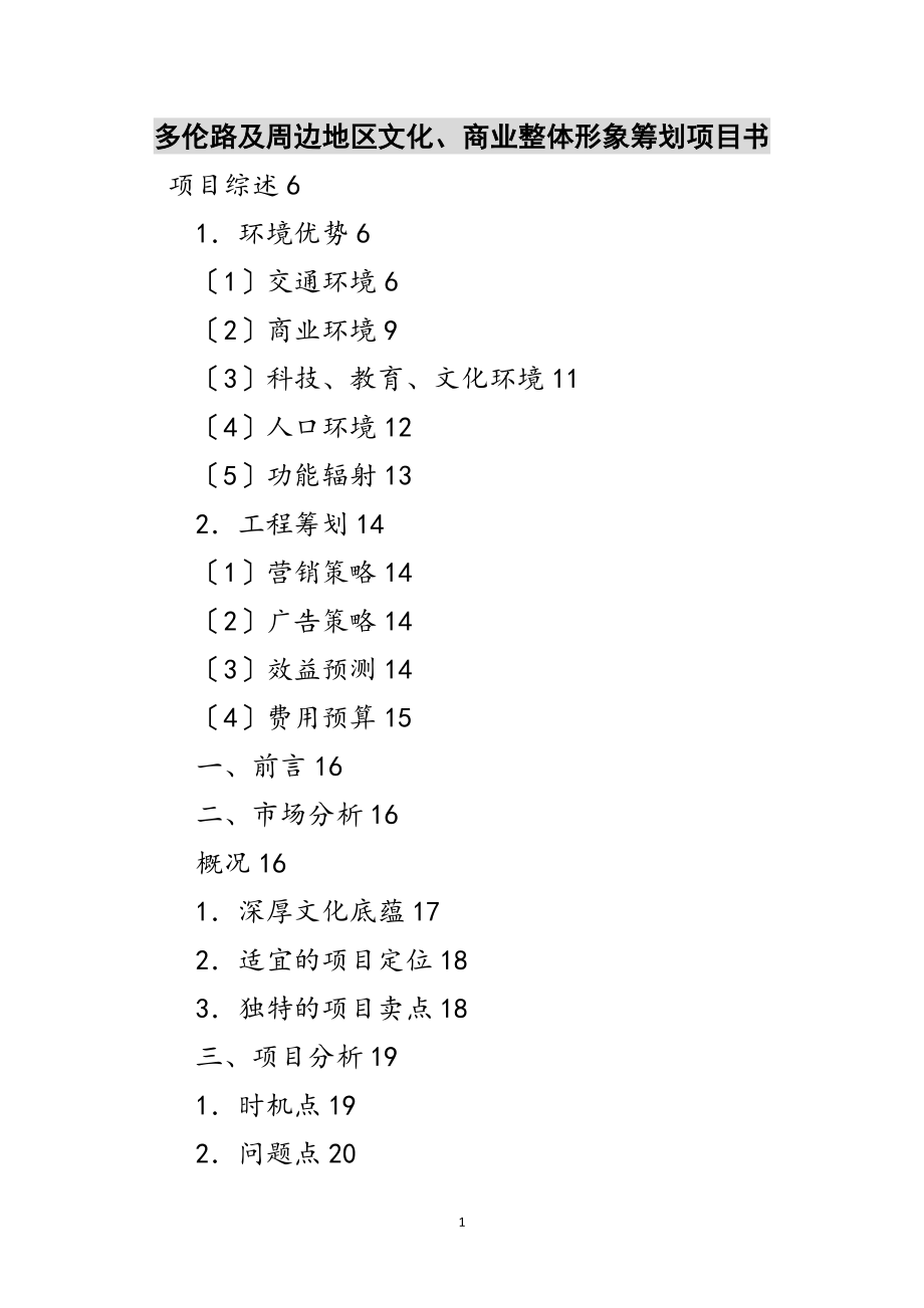 2023年多伦路及周边地区文化、商业整体形象策划项目书范文.doc_第1页