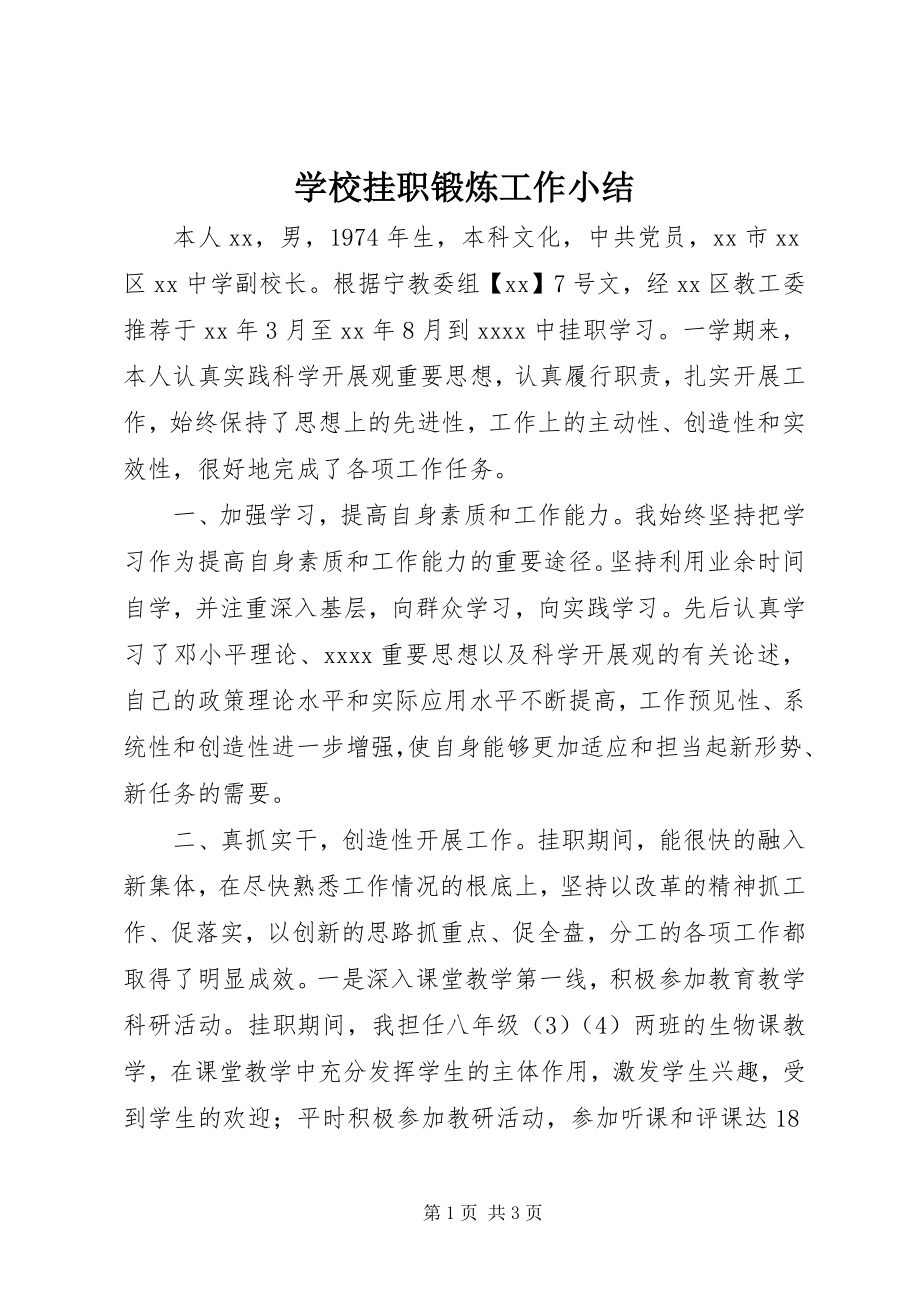 2023年学校挂职锻炼工作小结.docx_第1页