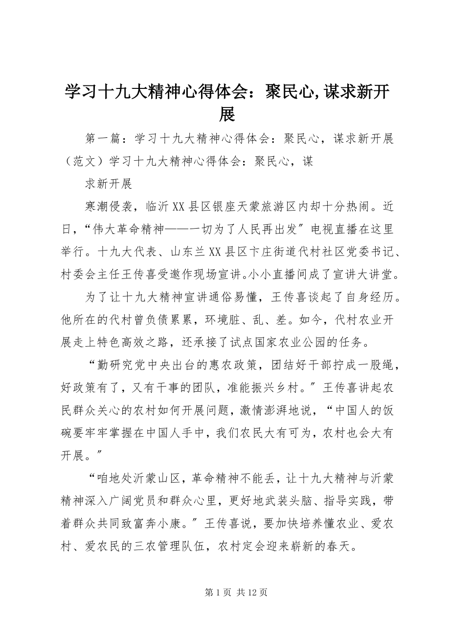 2023年学习十九大精神心得体会聚民心谋求新发展.docx_第1页