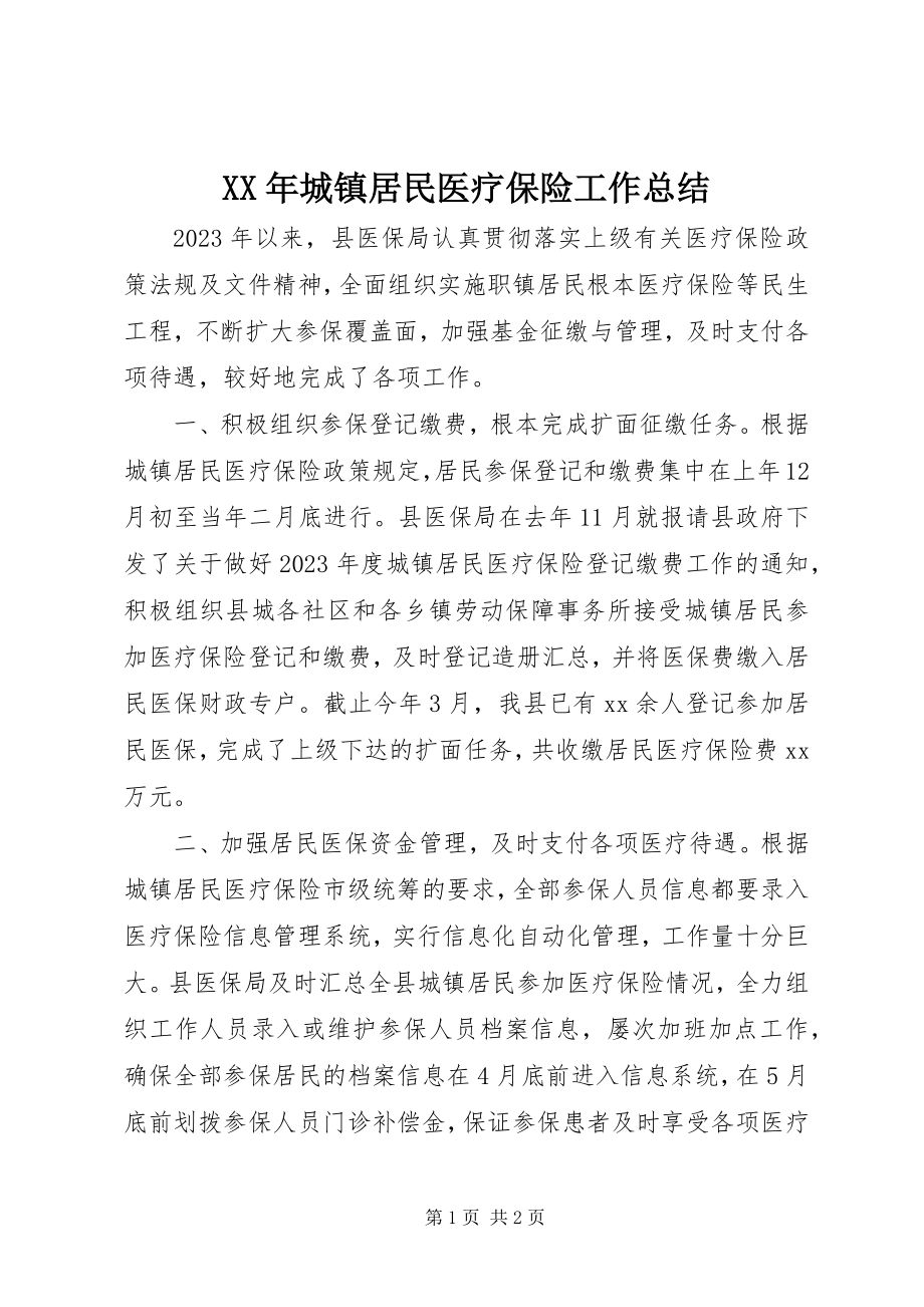 2023年城镇居民医疗保险工作总结.docx_第1页