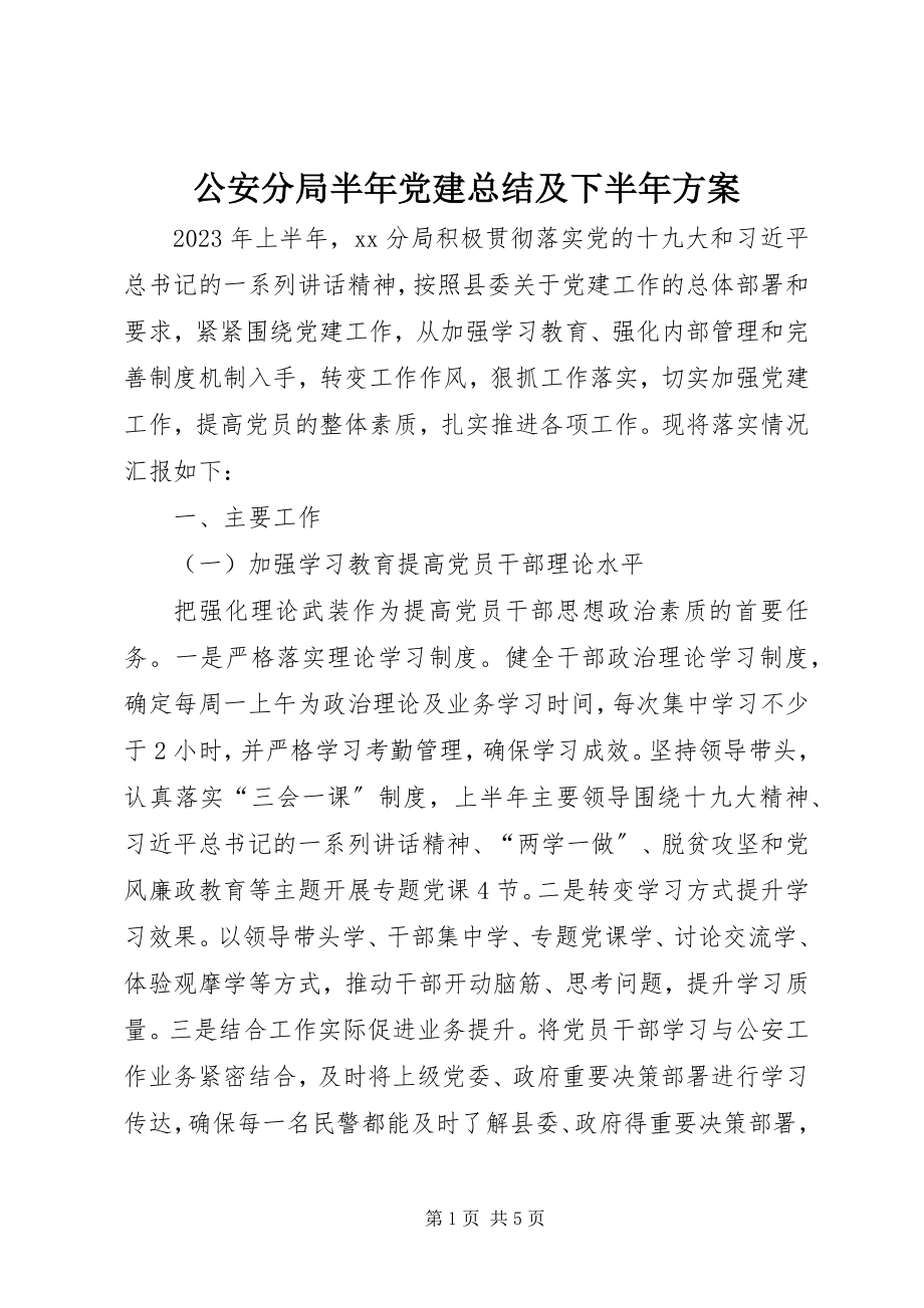 2023年公安分局半年党建总结及下半年计划.docx_第1页