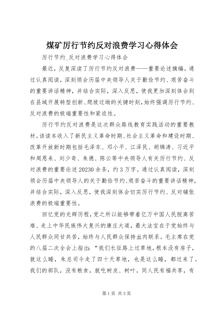 2023年煤矿厉行节约反对浪费学习心得体会.docx_第1页