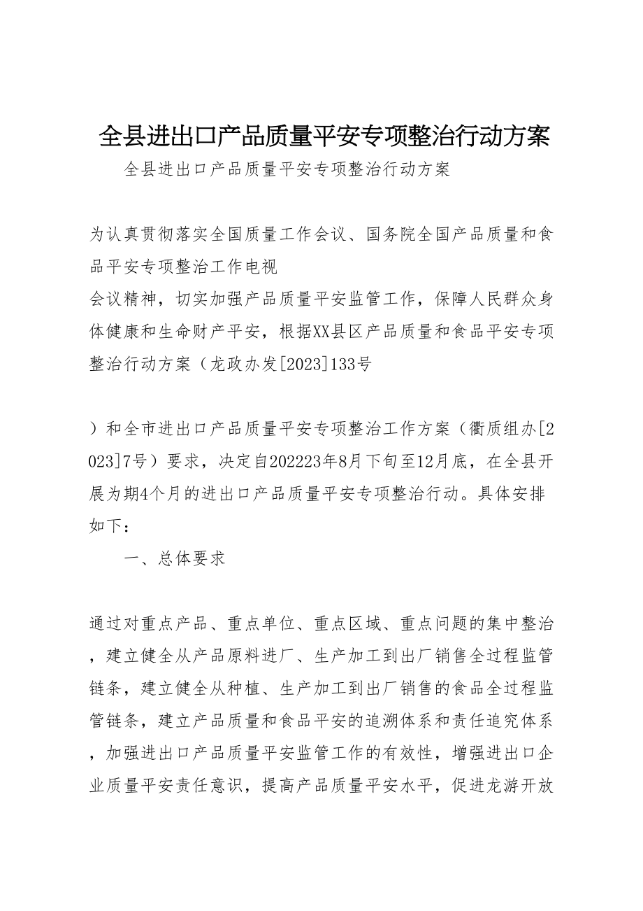 2023年全县进出口产品质量安全专项整治行动方案 9.doc_第1页